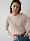 WHITE + WARREN ESSENTIAL CASHMERE CREWNECK TOP IN SANDSTONE HEATHER