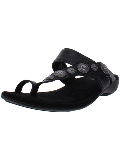 Minnetonka Sasha Womens Slip On Embellished Slide Sandals In Black