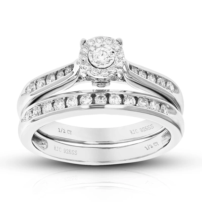 Vir Jewels 1/2 Cttw Round Cut Lab Grown Diamond Bridal Set .925 Sterling Silver Prong Set