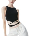 Alice And Olivia Latia Tie Waist Knit Tank In Black