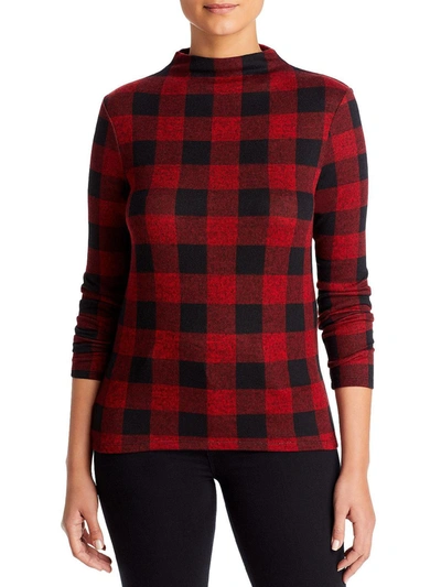 Beachlunchlounge Shaylah Womens Checkered Mock Neck Knit Top In Red