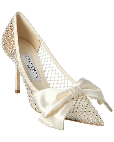 Jimmy Choo Love 85 Crystal Mesh & Leather Pump In White Jimmy Choo Love 85 Crystal Mesh & Leather Pump In White