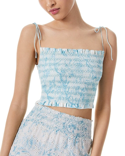 Alice And Olivia Kathlyn Cropped Ruffled Smocked Printed Voile Top In Nocolor
