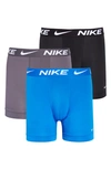 Nike Men's Dri-fit Essential Micro Boxer Briefs (3-pack) In Photo Blue/ Grey/ Black