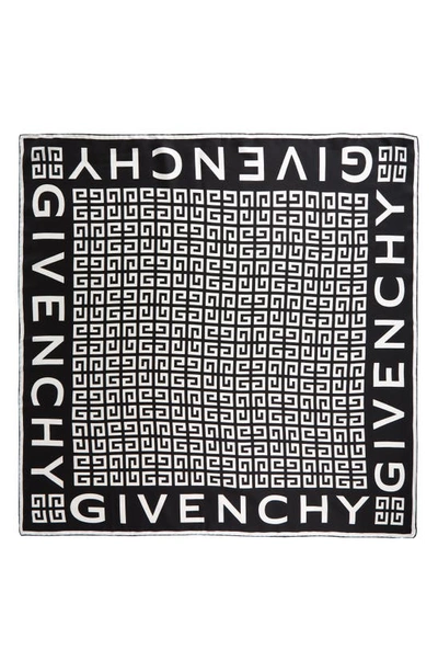 Givenchy 4g Monogram Silk Square Scarf In Black/ White