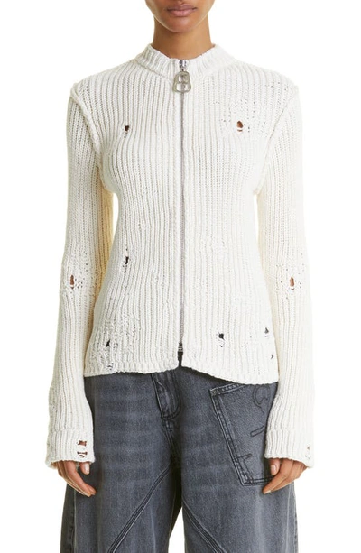 Jw Anderson Distressed Zip Cardigan In White