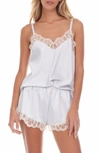 Flora Nikrooz Gabby Lace Trim Satin Charmeuse Short Pajamas In Smokey Pearl