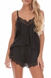 Flora Nikrooz Gabby Lace Trim Satin Charmeuse Short Pajamas In Black