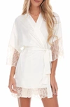 Flora Nikrooz Gabby Lace Trim Satin Chermeuse Wrap In Ivory