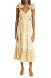 Likely Pria Floral Metallic Thread Sundress In Yellow/ Ivory Multi