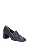 Aquatalia Carlina Leather Heeled Penny Loafers In Blue