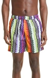 Missoni Zig-zag Print Swim Shorts In Multicolor Violet-black-red