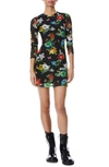 ALICE AND OLIVIA DELORA FLORAL LONG SLEEVE MESH DRESS