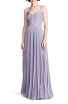 Halston Maycee Pleated Shimmer Jersey Gown In Amethyst