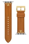 Tory Burch The Kira Leather 20mm Apple Watch® Watchband In Luggage