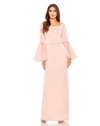 Mac Duggal Flounced Sleeve Square Neck Column Gown In Rose