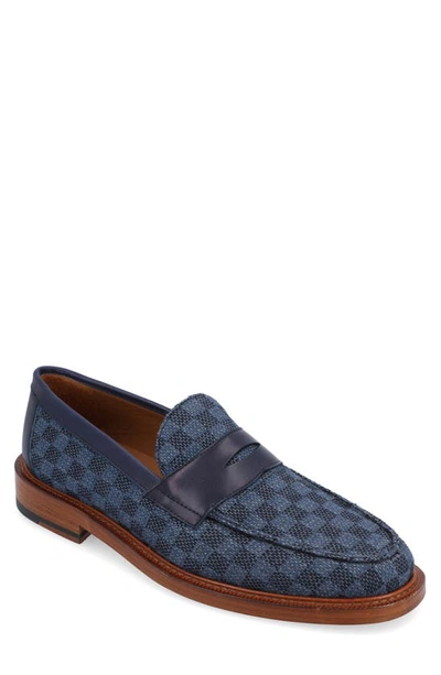 Taft Fitz Suede Penny Loafer In Blue Check
