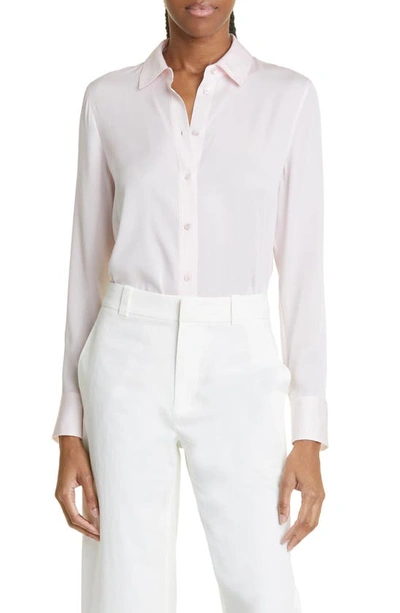 Vince Slim Fit Stretch Silk Blouse In Rosewater