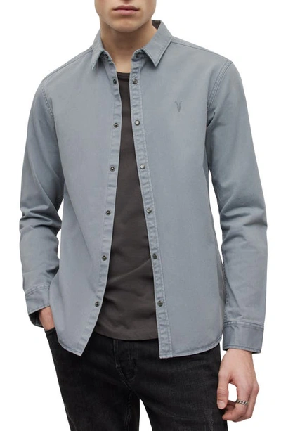 Allsaints Stavely Long Sleeve Shirt In Como Blue