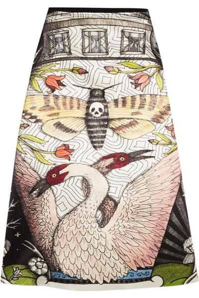 Gucci Moth Strength Print Silk Skirt In Multicolor