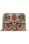 GUCCI Dionysus medium appliquéd embellished coated-canvas and snake shoulder bag