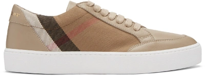 Burberry Salmond Leather And Cotton Sneakers In Beige,white