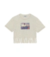 Ganni Postcard Print Fringed Cotton Blend Cropped T-shirt In Cream