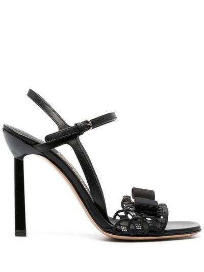 Ferragamo Women's Gabriela Vara Bow Crochet Crystal Embellished Ankle Strap High Heel Sandals In Black