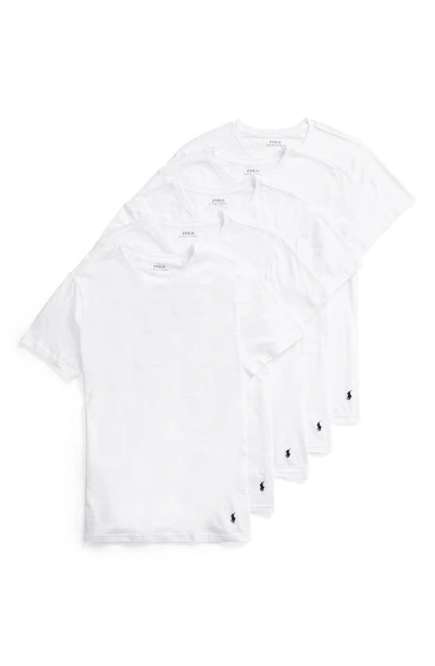 Polo Ralph Lauren 5-pack Slim Fit Logo Embroidered Crewneck Undershirts In White