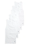 Polo Ralph Lauren 5-pack Classic Ribbed Tanks In White/white