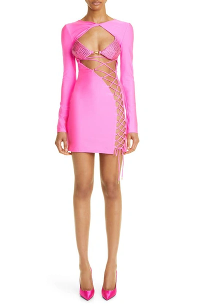 Dundas Coco Embellished Jersey Mini Dress In Fuchsia