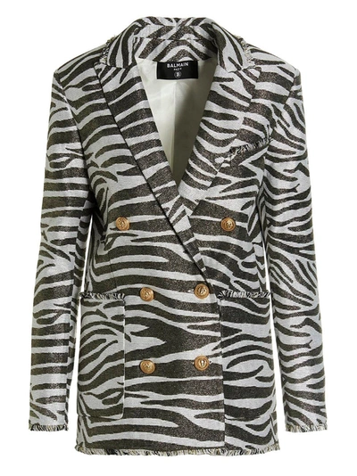 Balmain Oversize Zebra Lurex Blazer In Multicolor