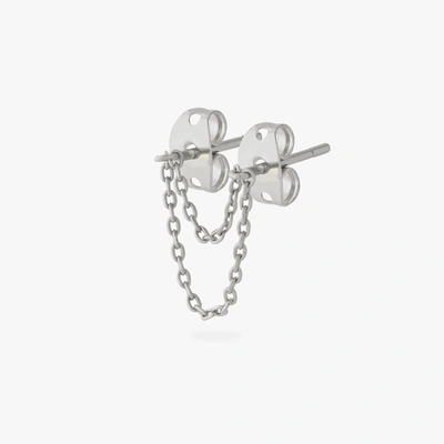 Studs Double Chain Connector Earring In Silver