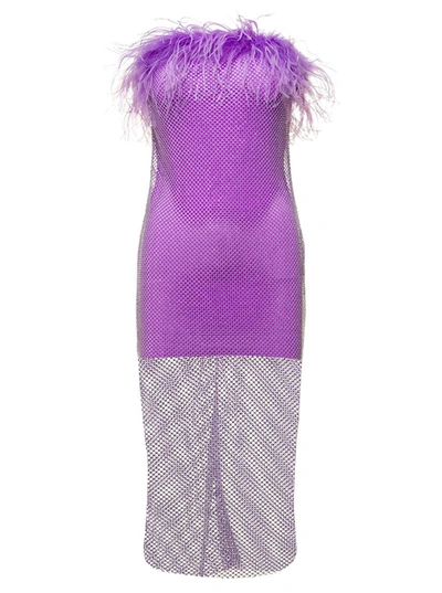 GIUSEPPE DI MORABITO MINI PURPLE DRESS WITH FEATHER TRIM AND RHINESTONE EMBELLISHMENT IN POLYAMIDE WOMAN