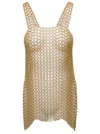 SILVIA GNECCHI GOLD-TONE MINI DRESS WITH SHOULDERS STRAPS AND SIDE SPLITS IN METAL MESH WOMAN