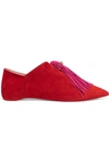 CHRISTIAN LOUBOUTIN MEDINANA FRINGED SUEDE COLLAPSIBLE-HEEL SLIPPERS
