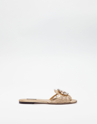 Dolce & Gabbana Slippers In Lace With Crystals In Gold