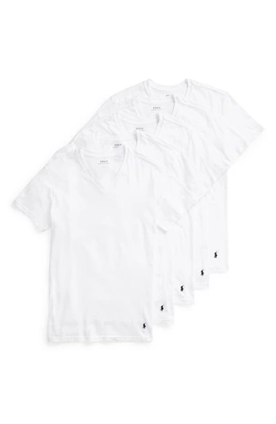 Polo Ralph Lauren Men's Undershirt, Slim Fit Classic Cotton V-neck 5 Pack In White Pack