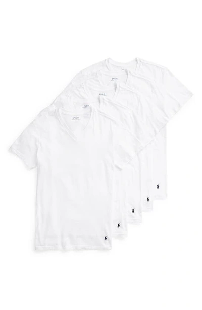 Polo Ralph Lauren Men's 5-pack Slim Fit Classic Cotton V-neck T-shirts In White Pack