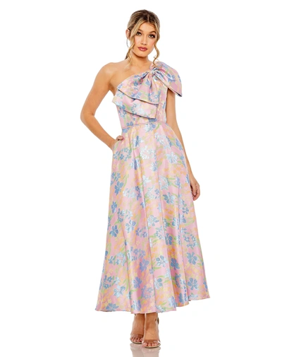 MAC DUGGAL PINK ONE SHOULDER EMBROIDERED FLORAL A LINE DRESS