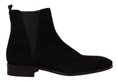 Dolce & Gabbana Black Suede Leather Chelsea  Boots Shoes