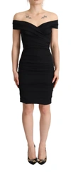 DOLCE & GABBANA DOLCE & GABBANA BODYCON BLACK SILK OFF SHOULDER SHEATH BODYCON WOMEN'S DRESS