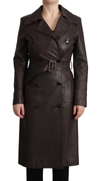 Dolce & Gabbana Dark Brown Leather Long Sleeves Belted Jacket In Brown