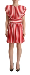 DOLCE & GABBANA DOLCE & GABBANA RED WHITE STRIPES SILK MINI A-LINE WOMEN'S DRESS