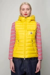 Moncler Glygos Hooded Quilted Gilet In Yellow