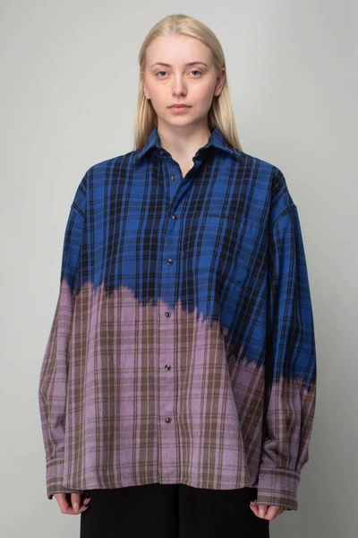Vetements Bleached Checked Cotton-blend Flannel Shirt In Blue