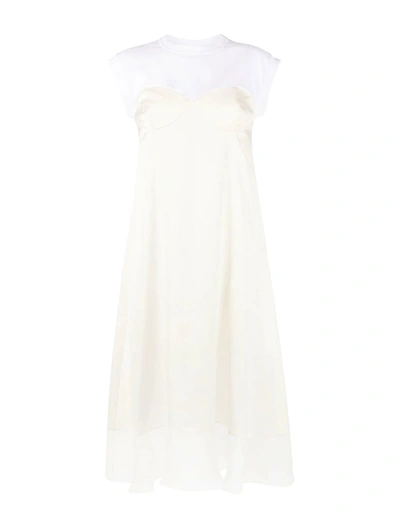 Sacai Layered Midi Dress In White