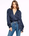 Ramy Brook Pauline Puff Sleeve Blouse In Navy