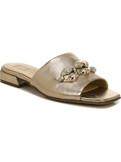 Naturalizer Angie Womens Leather Square Toe Slide Sandals In Silver