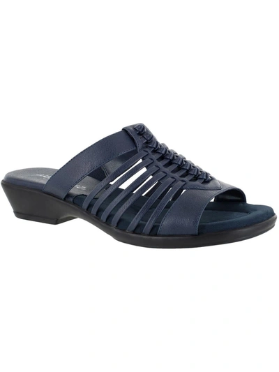 Easy Street Nola Womens Faux Leather Peep-toe Slide Sandals In Blue